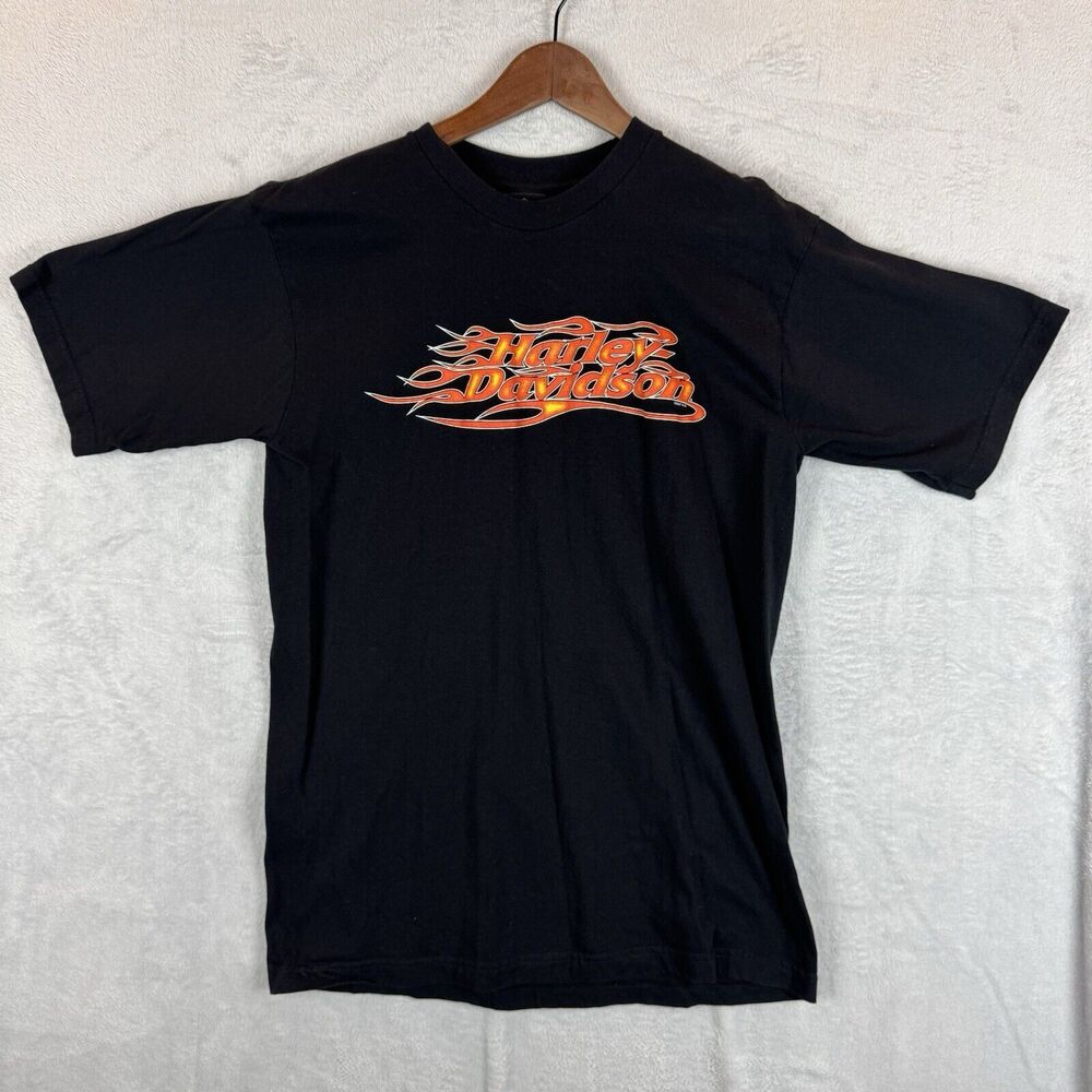 Harley Davidson T Shirt Large Black Daytona Beach Flames Biker USA